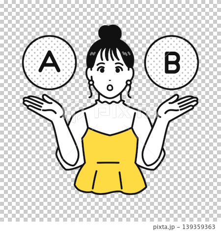 圖：一位頭髮紮起來的年輕女子正在比較方案 139359363