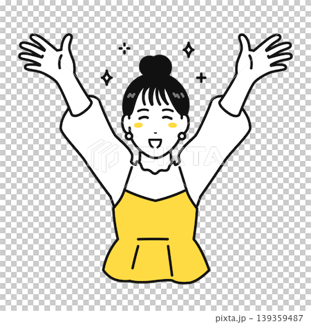 Illustration of a young woman with her hair tied up looking very happy. Illustration of a young woman with her hair tied up looking very happy. 139359487