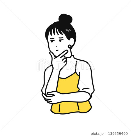 疑うまとめ髪の若い女性のイラスト素材 疑うまとめ髪の若い女性のイラスト素材 139359490