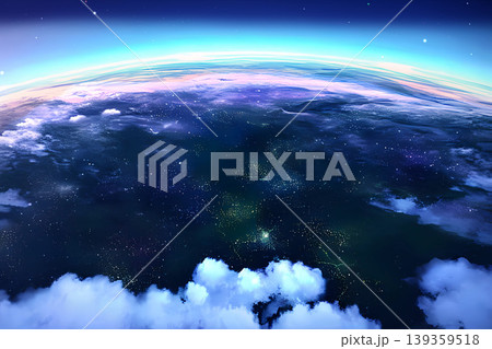 ゲーム背景　宇宙から見た地球の夜明けと地平線 139359518