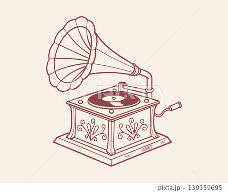 Vintage gramophone. Line art. Outline illustration. Vintage gramophone. Line art. Outline illustration. 139359695