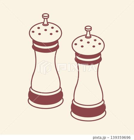 Salt and pepper shakers. Minimal doodle outline illustration. 139359696