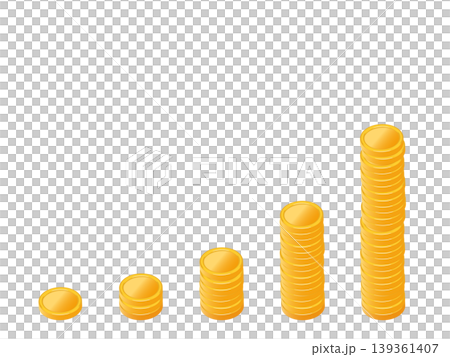 積み上げられた金貨、白背景、ビジネスイメージ、金融イメージ 139361407