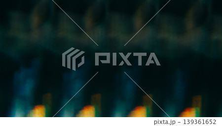 Futuristic blur flare. Light leak. Blue orange color flash on dark black background. Abstract night hot ray beam art kaleidoscopic texture. 139361652