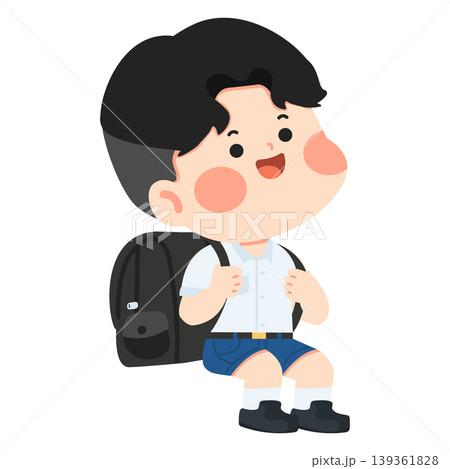 Happy Boy With Backpack Ready For School Journey Happy Boy With Backpack Ready For School Journey 139361828