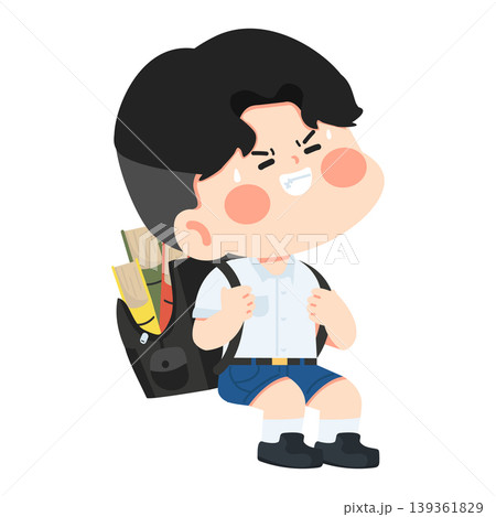 Student Carrying Heavy Backpack Showing School Burden 139361829