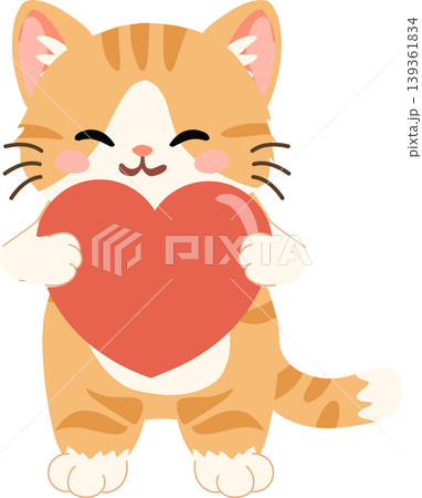 Orange tabby cat with red heart kawaii romantic greeting design Orange tabby cat with red heart kawaii romantic greeting design 139361834