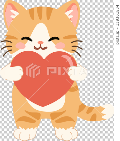 Orange tabby cat with red heart kawaii romantic greeting design Orange tabby cat with red heart kawaii romantic greeting design 139361834