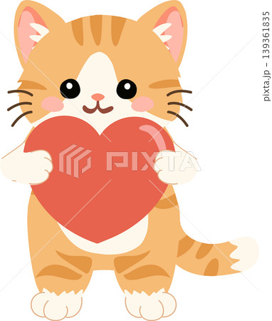 Kawaii tabby cat illustration hugging a heart for seasonal love moments, valentines greetings Kawaii tabby cat illustration hugging a heart for seasonal love moments, valentines greetings 139361835