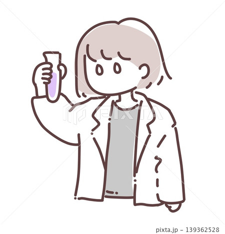 試験管を持って実験・研究をする白衣の女性のイラスト 139362528
