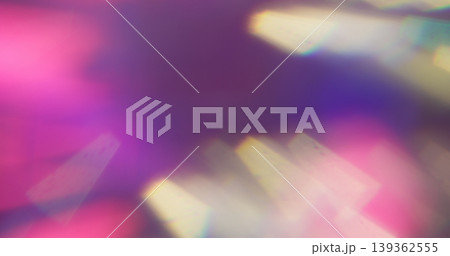 Bright blur luminosity. Neon glow. Crystal diamond twinkle ray texture. Optical pink purple yellow bokeh reflection colorful background. 139362555