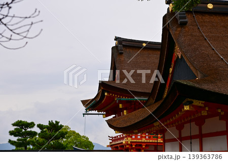 Close-up view of Fushimi Inari Taisha(Fushimi Inari Shrine) is a popular tourist destination in Kyoto, Japan. Fushimi Inari Shrine architecture. Building exterior. Close-up view of Fushimi Inari Taisha(Fushimi Inari Shrine) is a popular tourist destination in Kyoto, Japan. Fushimi Inari Shrine architecture. Building exterior. 139363786