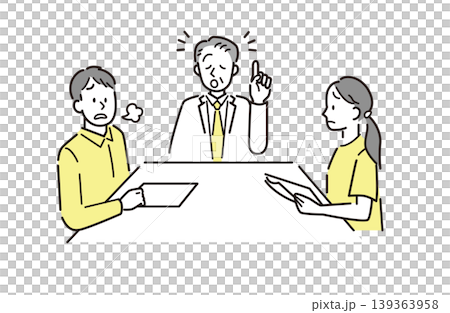 終わらない会議にうんざりする社員たちのイラスト 139363958