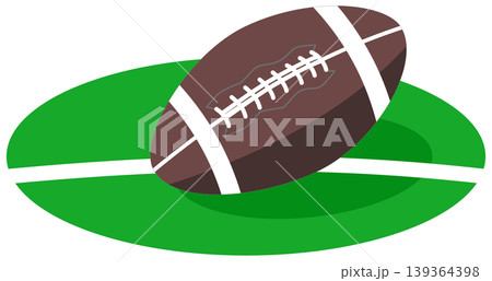Classic Rugby Ball Illustration on Green Pitch with Pitch Lines Classic Rugby Ball Illustration on Green Pitch with Pitch Lines 139364398