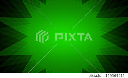 Symmetrical green starburst pattern with a bright glowing center. Geometric mosaic background design. Symmetrical green starburst pattern with a bright glowing center. Geometric mosaic background design. 139364413