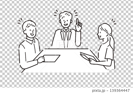 Illustrations of business people having an active meeting and employees talking with smiles on their faces. Illustrations of business people having an active meeting and employees talking with smiles on their faces. 139364447