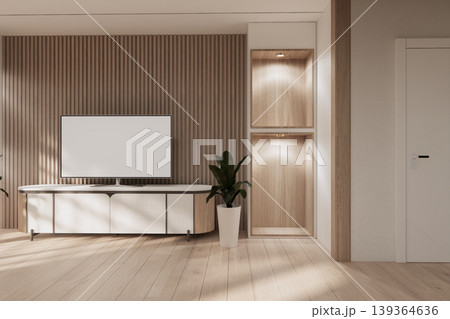 shelf on Built-in mock up smath board wall minimalist,Empty white wall on wooden floor and decoration, room japandi modern style.3D rendering shelf on Built-in mock up smath board wall minimalist,Empty white wall on wooden floor and decoration, room japandi modern style.3D rendering 139364636