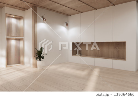 shelf wall Built-in mock up minimalist, room japandi modern style,Empty white wall on wooden floor and decoration.3D rendering shelf wall Built-in mock up minimalist, room japandi modern style,Empty white wall on wooden floor and decoration.3D rendering 139364666