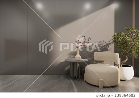 Mock up empty japanese on Modern room gray color tone interior modern japandi style.3D rendering 139364682