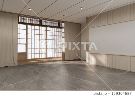 Mock up empty japanese on Modern room gray color tone interior modern japandi style.3D rendering Mock up empty japanese on Modern room gray color tone interior modern japandi style.3D rendering 139364687