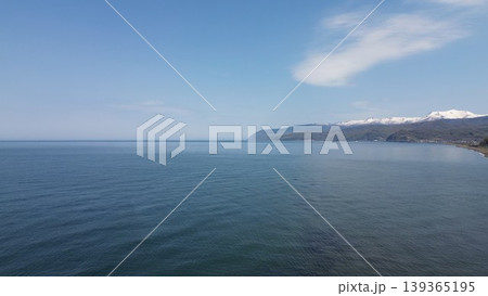 浜益の毘砂別川河口と日本海の自然風景 北海道石狩市 空撮 139365195