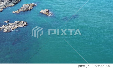 浜益の毘砂別川河口と日本海の自然風景 北海道石狩市 空撮 139365200