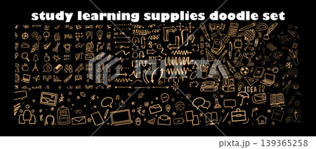 Study and learning supplies doodle set, hand drawn school tools, books, and education icons collection for academic design vector 139365258