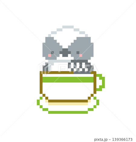 緑色カップとシマエナガの雛のドット絵 緑色カップとシマエナガの雛のドット絵 139366173