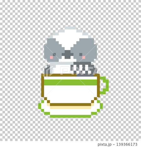 緑色カップとシマエナガの雛のドット絵 緑色カップとシマエナガの雛のドット絵 139366173