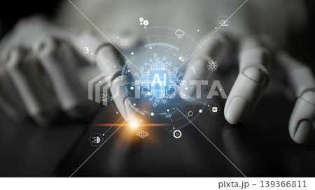 AI ecosystem connecting automation, cloud, analytics and innovation. Corpus 139366811