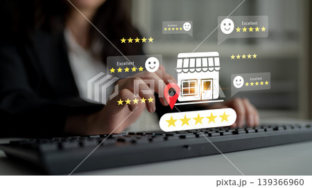 Business Review Concept with Ratings and Customer Feedback in a Modern Digital Environment for Online Commerce and Service Improvement Gantry Business Review Concept with Ratings and Customer Feedback in a Modern Digital Environment for Online Commerce and Service Improvement Gantry 139366960