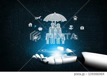 A futuristic portrayal of a robotic hand supporting family protection concepts, illustrating how technology integrates with personal welfare and support services in daily life. Sigmoid A futuristic portrayal of a robotic hand supporting family protection concepts, illustrating how technology integrates with personal welfare and support services in daily life. Sigmoid 139366984