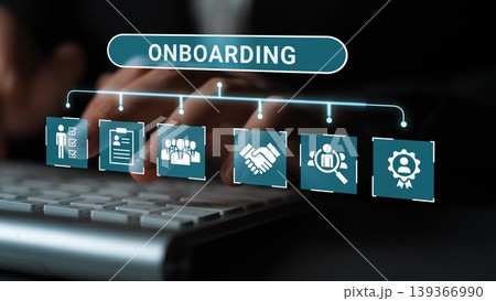 Streamlined Onboarding Process Illustration with Icons Representing Steps and Actions in a Professional Environment Gluon 139366990