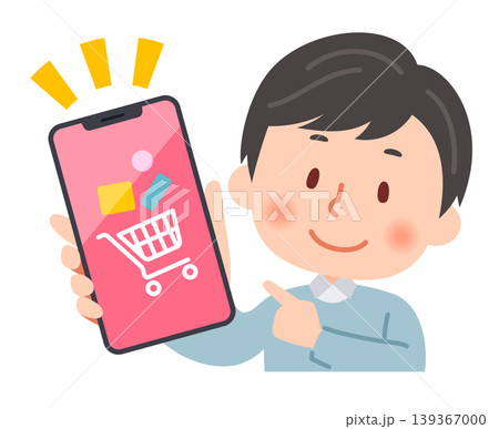 スマホでショッピング画面を見せる男性 139367000