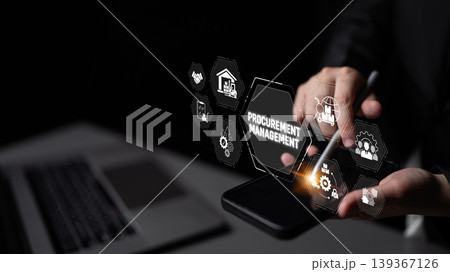 A professional setting showcasing hands engaged in procurement management with digital icons and tools, highlighting the synergy between technology and business strategy. Sigmoid A professional setting showcasing hands engaged in procurement management with digital icons and tools, highlighting the synergy between technology and business strategy. Sigmoid 139367126