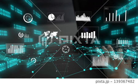 Digital Data Visualization With Graphs, Charts, Networks, and Analytics Over Computer Keyboard, Representing Technology and Business Insights xenic 139367482
