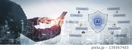 AI Cybersecurity Shield with Data Protection Icons and Circuit Lines. Corpus AI Cybersecurity Shield with Data Protection Icons and Circuit Lines. Corpus 139367483