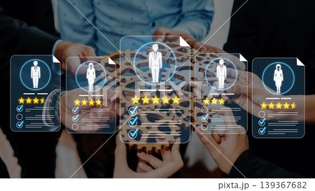 An engaging scene of professionals collaborating, showcasing digital employee profiles and performance ratings, emphasizing teamwork and efficient project management. Sigmoid An engaging scene of professionals collaborating, showcasing digital employee profiles and performance ratings, emphasizing teamwork and efficient project management. Sigmoid 139367682