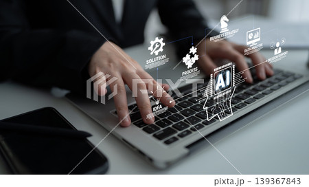 Professional Business Person Working on Laptop with AI Technology and Data Analysis Concepts in Modern Office Setting Quark Professional Business Person Working on Laptop with AI Technology and Data Analysis Concepts in Modern Office Setting Quark 139367843
