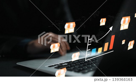 Modern technology for e-commerce growth with data visualization and online shopping icons showcasing brand development and market trends analysis Gluon Modern technology for e-commerce growth with data visualization and online shopping icons showcasing brand development and market trends analysis Gluon 139368163