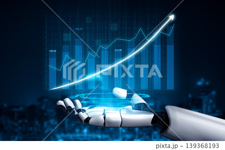 Futuristic Robot Hand Supporting Digital Growth Chart with Financial Data Visualization and Rising Graph Impute Futuristic Robot Hand Supporting Digital Growth Chart with Financial Data Visualization and Rising Graph Impute 139368193