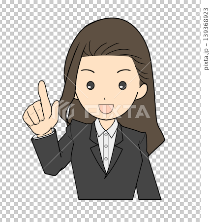 一幅插圖，描繪了一位身穿西裝的女士指向某個方向。 139368923