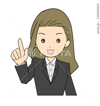 スーツを着た指さしポーズの女性のイラスト スーツを着た指さしポーズの女性のイラスト 139368924