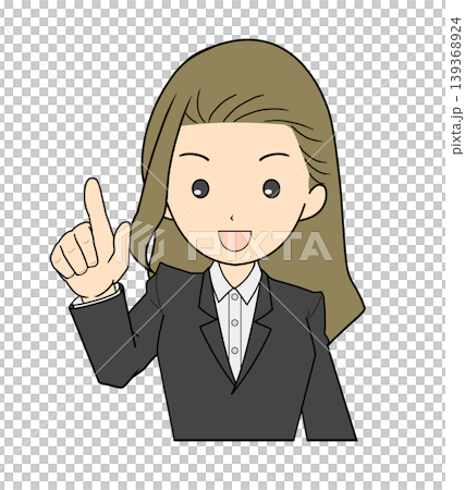 スーツを着た指さしポーズの女性のイラスト スーツを着た指さしポーズの女性のイラスト 139368924