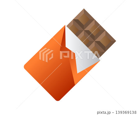 Delicious chocolate bar partially unwrapped in vibrant orange packaging Delicious chocolate bar partially unwrapped in vibrant orange packaging 139369138