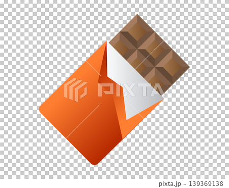 Delicious chocolate bar partially unwrapped in vibrant orange packaging Delicious chocolate bar partially unwrapped in vibrant orange packaging 139369138