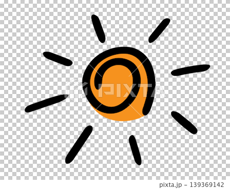 Simple hand drawn orange sun with black radiating lines Simple hand drawn orange sun with black radiating lines 139369142