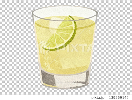 Refreshing lime and tequila shot with ice and citrus garnish 139369143