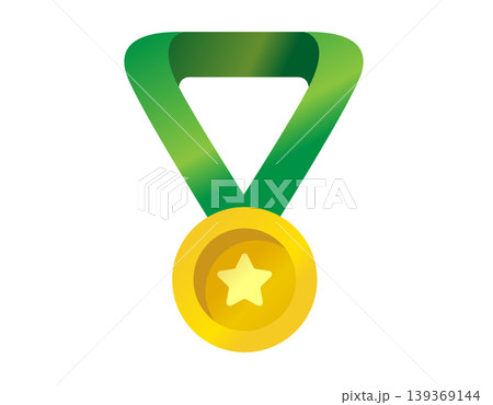 Golden medal with green ribbon and star symbol for achievement and success Golden medal with green ribbon and star symbol for achievement and success 139369144