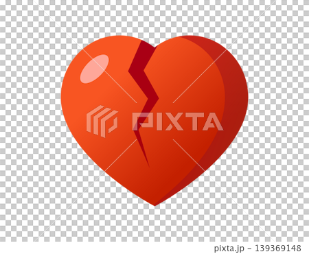 A vibrant red heart symbol icon is broken in half with a jagged crack down the middle A vibrant red heart symbol icon is broken in half with a jagged crack down the middle 139369148